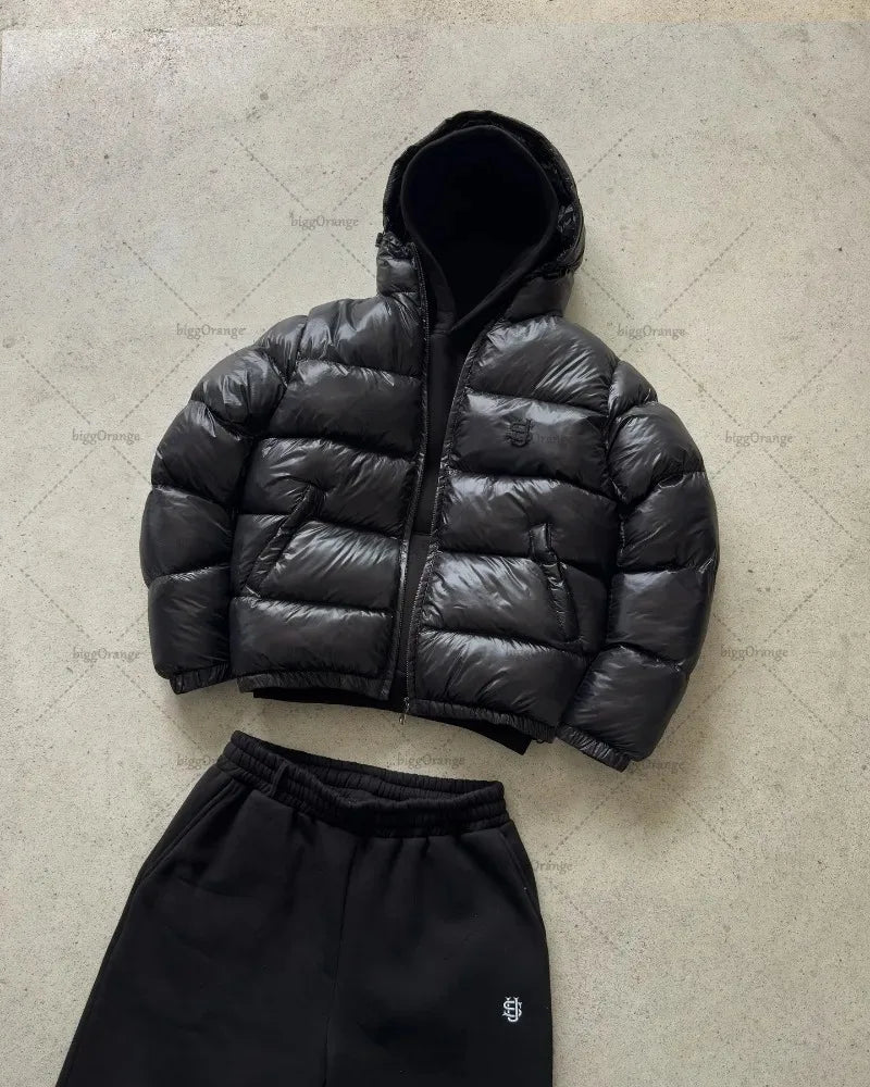 Men’s Quilted Winter Jacket with Hood – Relaxed Fit Streetwear Style
